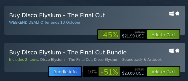 esi_jg's tweet photo. @discoelysium Not all platforms it seems. :/ Does not seem to be out for Linux/SteamOS/Steam Deck. https://t.co/lvP6Bs4z0m