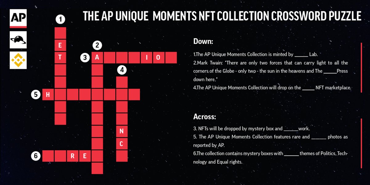 BinanceWallet's tweet photo. 1. Follow @AssociatedPress @TheBinanceNFT &amp; @MetalistLab 
2. Retweet
3. Complete the puzzle and Submit answers in the form https://t.co/p05Hsihetn
4. Join https://t.co/5kDlb0YNqh

Good Luck! 🤞

Deadline: October 17th, 11am UTC 
Winner announcement time: October 19th, 11am UTC https://t.co/FfrKCq4Pe9