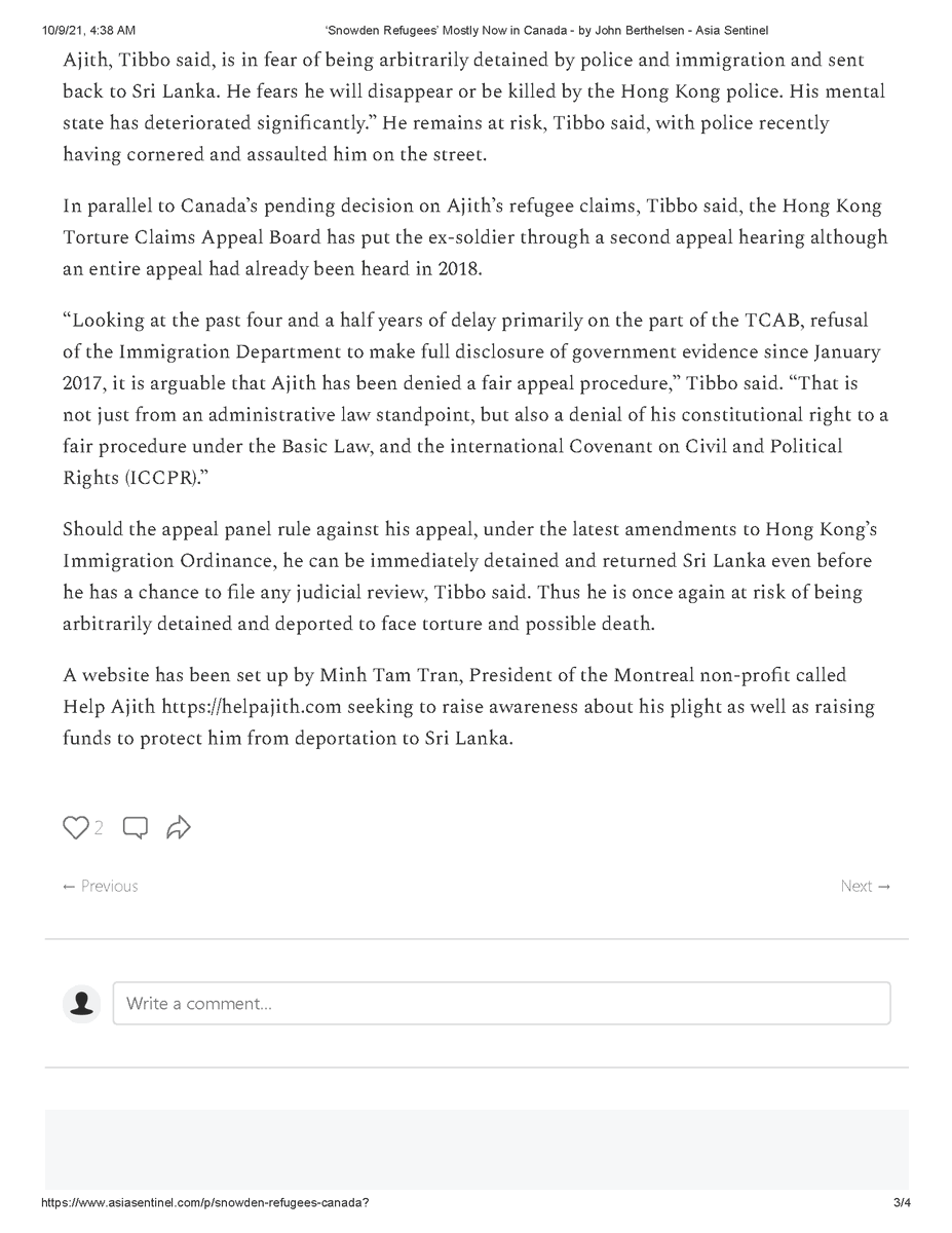 HelpAjith's tweet photo. Ajith “... fears he will disappear or be killed by the Hong Kong police. His mental state has deteriorated significantly" - #RobertTibbo 

Thanks to John Berthesen Asia Sentinel for use of the article.

Protect him by donating at https://t.co/UXS4reBiC3

https://t.co/XKf2xULqYE https://t.co/Yk8MZnZ1Yx