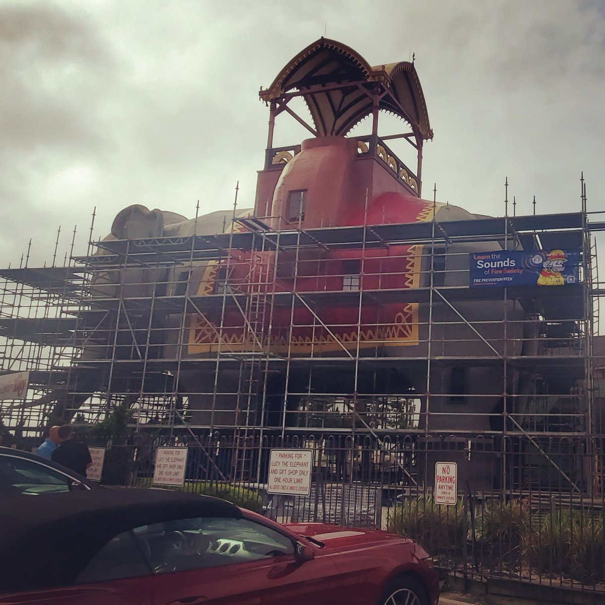 The cage is going up around Lucy the Elephant, the historic 'face-lift' will soon begin! #lucytheelephant #lucy #elephant #pachyderm #margate #margation #tourguide #historic #nationalhistoriclandmark #oldestroadsideattraction #DOAC #islandoflove #giftshop