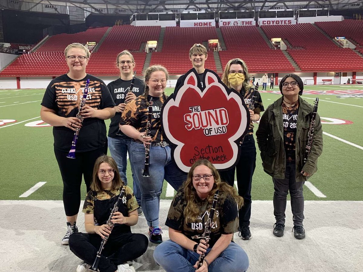 Were you wondering which section got Section of the Week last week? At the USD vs. North Dakota football game this past Saturday, the section that had this title bestowed to them was our clarinet section led by Anna Klocke and Kylie Weier. Awesome job!