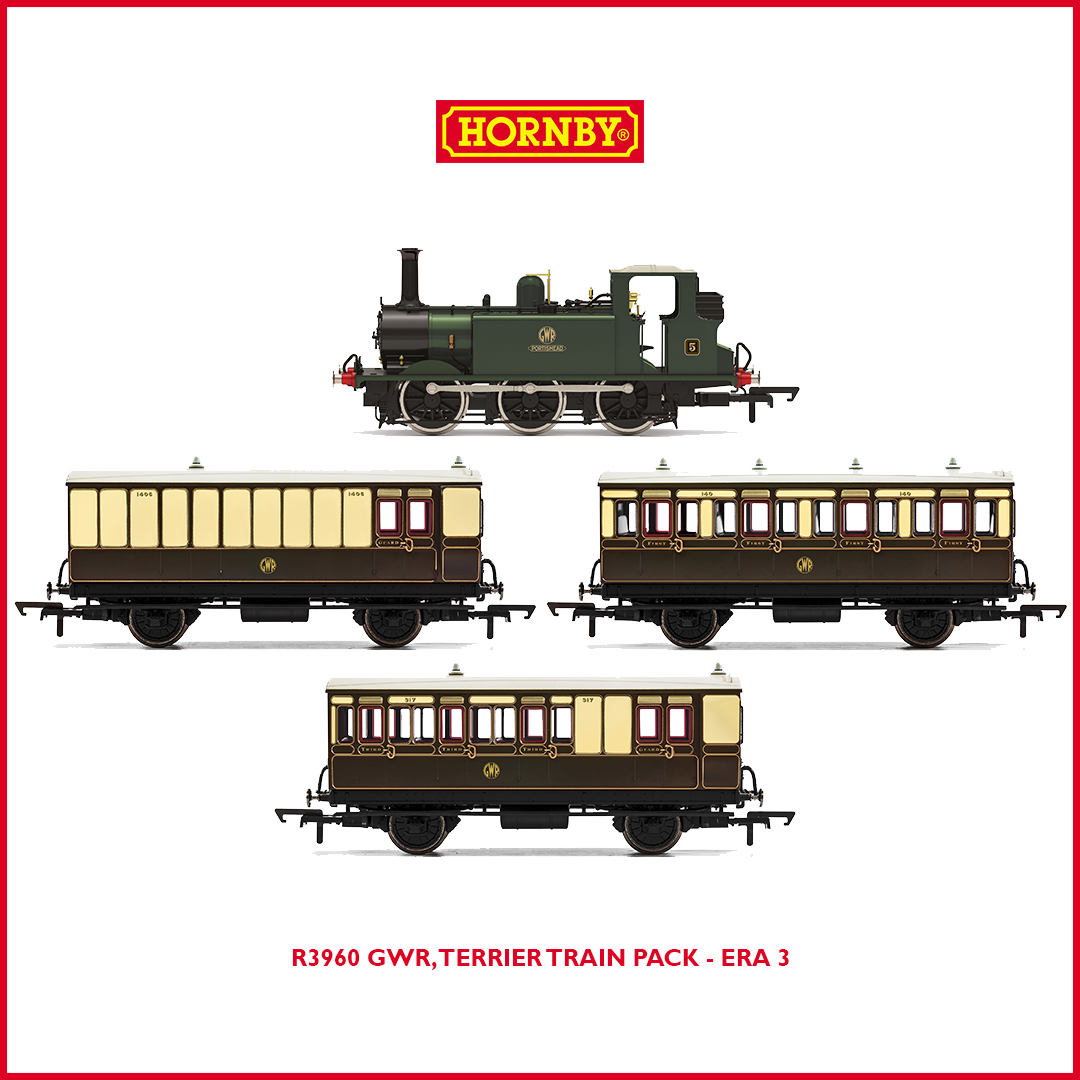 hornby's tweet photo. If youβre a fan of Terriers then the GWR, Terrier #TrainPack (R3960) is the next thing to add to your list!
In beautiful #GWR livery, this train pack is sure to stand out on your layout!
Available to pre-order now π https://t.co/U3oPbBKgan
#TerrierTravels #Hornby #Terrier https://t.co/1F6KkktHOm