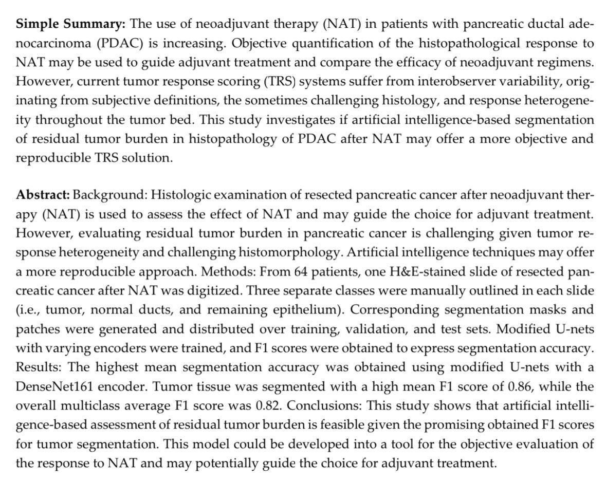 Boris Janssen (@borisjanssen) on Twitter photo #AI-Based Segmentation of Residual Tumor in Histopathology of #PancreaticCancer after Neoadjuvant Treatment:
May enable objective tumor response scoring 🔬 to neoadjuvant therapy in resected 🔪 PDAC.
Online: bit.ly/3v2JHXe
<a href="/RTheijse/">Rutger Theijse</a> <a href="/StijnvanRoessel/">Stijn van Roessel</a> <a href="/MarcBesselink/">Marc Besselink</a> #AI-Based Segmentation of Residual Tumor in Histopathology of #PancreaticCancer after Neoadjuvant Treatment:
May enable objective tumor response scoring 🔬 to neoadjuvant therapy in resected 🔪 PDAC.
Online: bit.ly/3v2JHXe
<a href="/RTheijse/">Rutger Theijse</a> <a href="/StijnvanRoessel/">Stijn van Roessel</a> <a href="/MarcBesselink/">Marc Besselink</a>