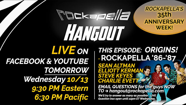 Hangout Tomorrow with the '86-'87 edition of Rockapella to hear all about our earliest ORIGINS in clubs and pubs of NYC...plus new TShirts &amp; hoodies! - mailchi.mp/rockapella/han…