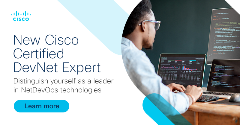 Our newest certification distinguishes #NetDevOps leaders with the expertise to leverage automation methodologies, technologies and practices to improve networking—securely and at scale. 

Introducing the Cisco Certified DevNet Expert: cs.co/6017JKfXT
#DevNet #CiscoCert