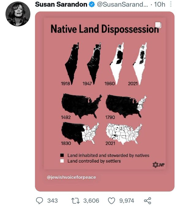 Mvoice13's tweet photo. The #American actress Susan Sarandson has taken an opportunity of the Indigenous Peoples' Day to raise global awareness of the suffering of the #Palestinian people and their displacement from their land.
#FreePalestine @Mvoice13 https://t.co/BxIXrcv4dN