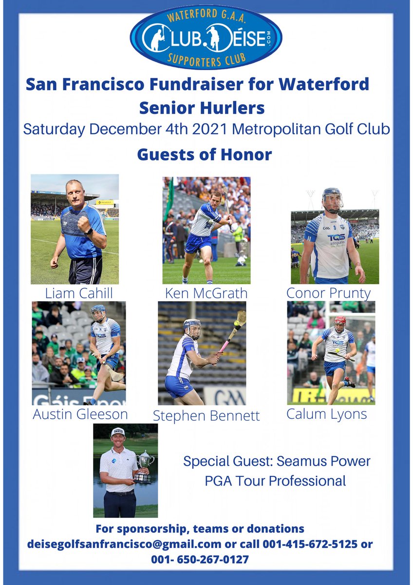 Club Déise (@iamclubdeise) on Twitter photo Waterford GAA Supporters Club in San Francisco in conjunction with <a href="/IamClubDeise/">Club Déise</a> are hosting a golf tournament & social event on December 4th 2021 at the Metropolitan Golf Club, CA. Come meet the guests of honor which includes Liam Cahill & PGA Tour Champion Seamus Power. (1/2) Waterford GAA Supporters Club in San Francisco in conjunction with <a href="/IamClubDeise/">Club Déise</a> are hosting a golf tournament & social event on December 4th 2021 at the Metropolitan Golf Club, CA. Come meet the guests of honor which includes Liam Cahill & PGA Tour Champion Seamus Power. (1/2)