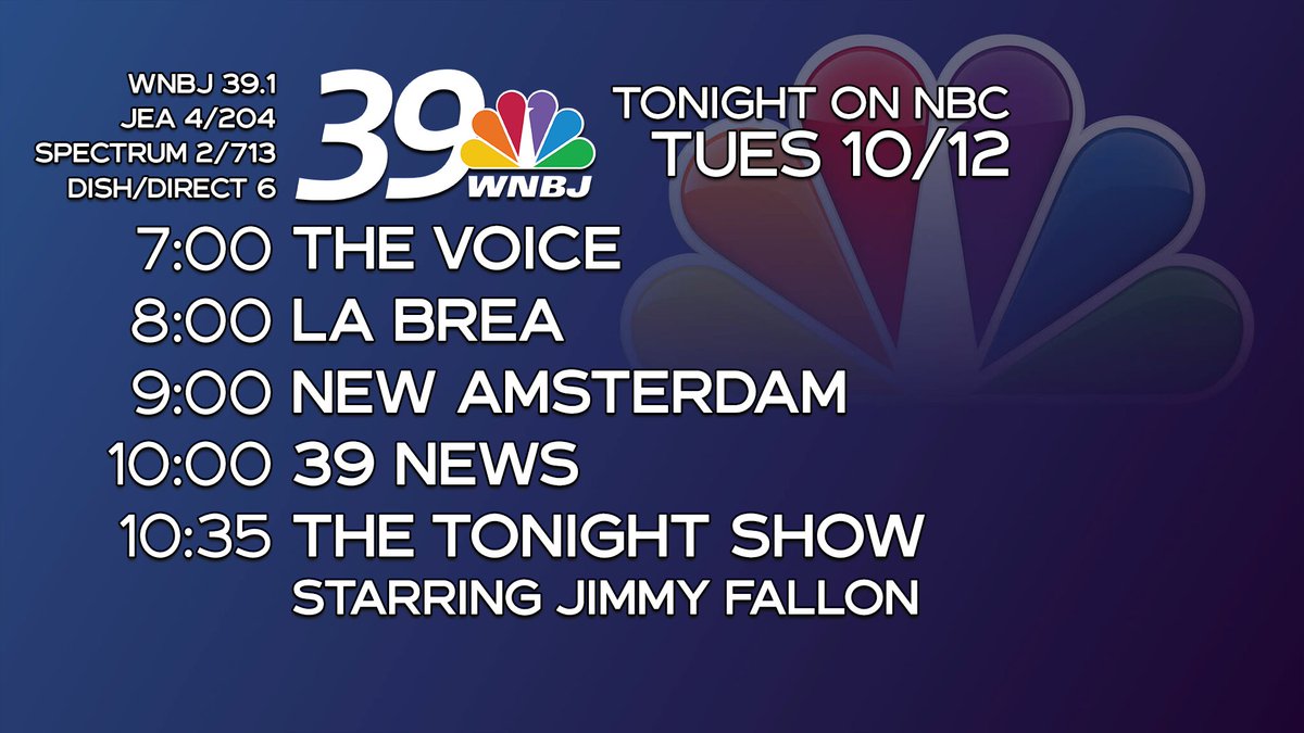 wnbj39's tweet photo. Tonight on NBC, #TheVoice battles continue as the coaches enlist music industry powerhouses Jason Aldean, Kristin Chenoweth, Dierks Bentley and Camila Cabello.
Later, catch fresh episodes of #LaBrea and #NewAm.
Then, stay tuned for 39 News at 10 on NBC39. https://t.co/P1yK0kyC3t