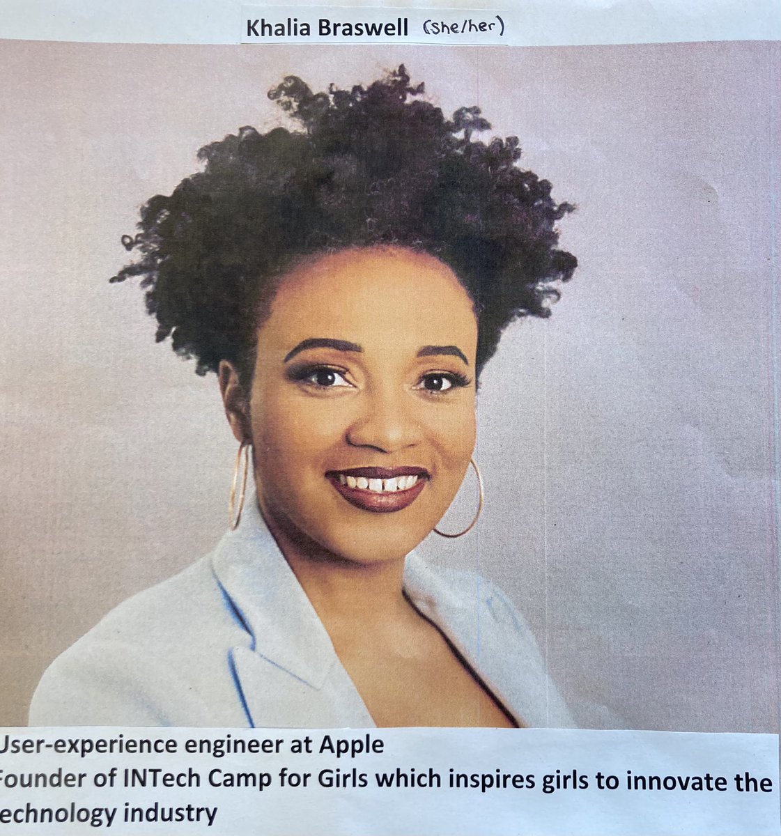Royal_High_Sch's tweet photo. For black history month we are celebrating those who resonate with our interests and values. Mrs Walker has Khalia Braswell an amazing computer scientist. https://t.co/thSdF3YTj9
