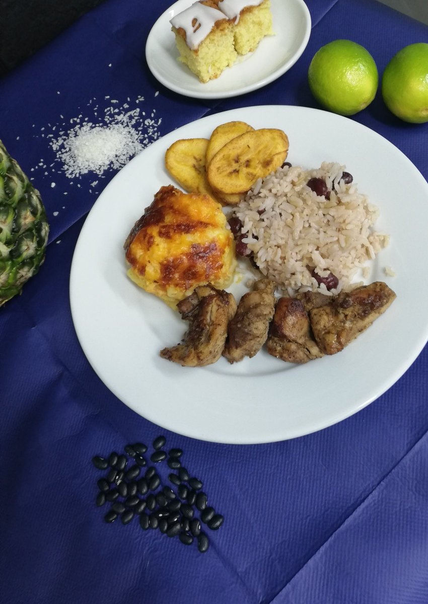 Celebrating Black History month with a Caribbean themed lunch. Jerk chicken, rice and peas, macaroni pie and fried plantain. Lime &amp; coconut cake for pudding 😋<a href="/ThomasFranksLtd/">Thomas Franks Ltd</a>