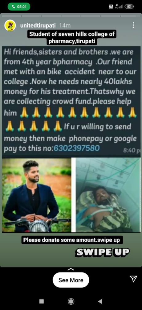urstruleynani's tweet photo. Here our beloved sreenivas,my friend met with an accident on 05/10/21 he is in critical condition(pulmonary thrombosis) needs around 40 lakhs for treatment. #savesrinivasulu
@tarak9999 @SonuSood
@urstrulyMahesh @KTRTRS
@MBTrendsOffl https://t.co/yp91wHdYXs