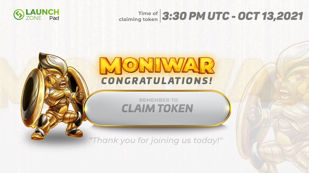 moniwar_game's tweet photo. 🎉 Have you bought $MOWA yet? If yes, CONGRATULATIONS! ☺️

✅ Don’t forget to claim $MOWA tomorrow at 3:30 PM UTC October 13, 2021 😘

👏🏻Thank you all for joining us today! Hopefully, everyone has an exciting experience! ❤️ https://t.co/4rzpnxuFtW
