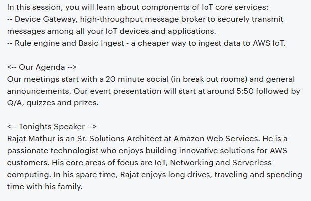mistwire's tweet image. This week (Thurs @ 5:30 PM ET) on @BostonAws: 
&quot;AWS IoT Core Deep Dive&quot; w/ Rajat Mathur!

meetup.com/The-Boston-Ama…