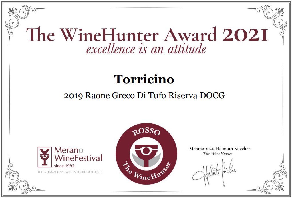 torricino's tweet photo. Award Rosso da The Wine Hunter 2021 per il nostro Raone Greco di Tufo docg riserva 2021 https://t.co/vCIUHqj21Z