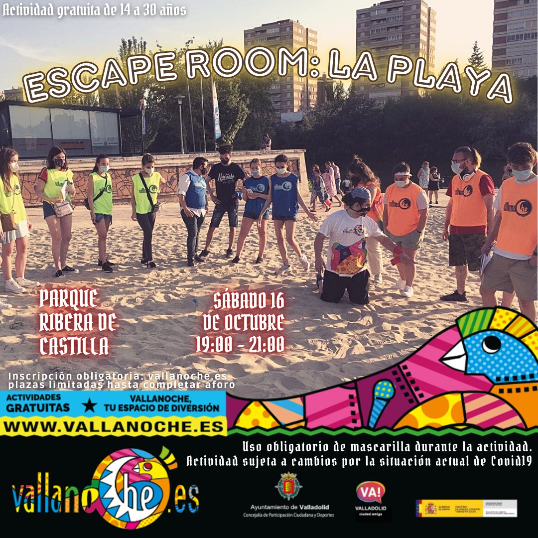 AuvasaVLL's tweet photo. 📢 @vallatarde y @vallanoche con #EscapeRoom #LaPlaya 

📌 Parque Ribera de Castilla

⏰ De 17:00 a 21:00 horas

👉 Disfruta #MejorEnBUS

🚍 Líneas con parada cercana: 1, C1 y C2

👉+ info en: https://t.co/mQR2NOwRSJ

#️⃣ #Valladolid #VAenBUS https://t.co/h499q0e6gE