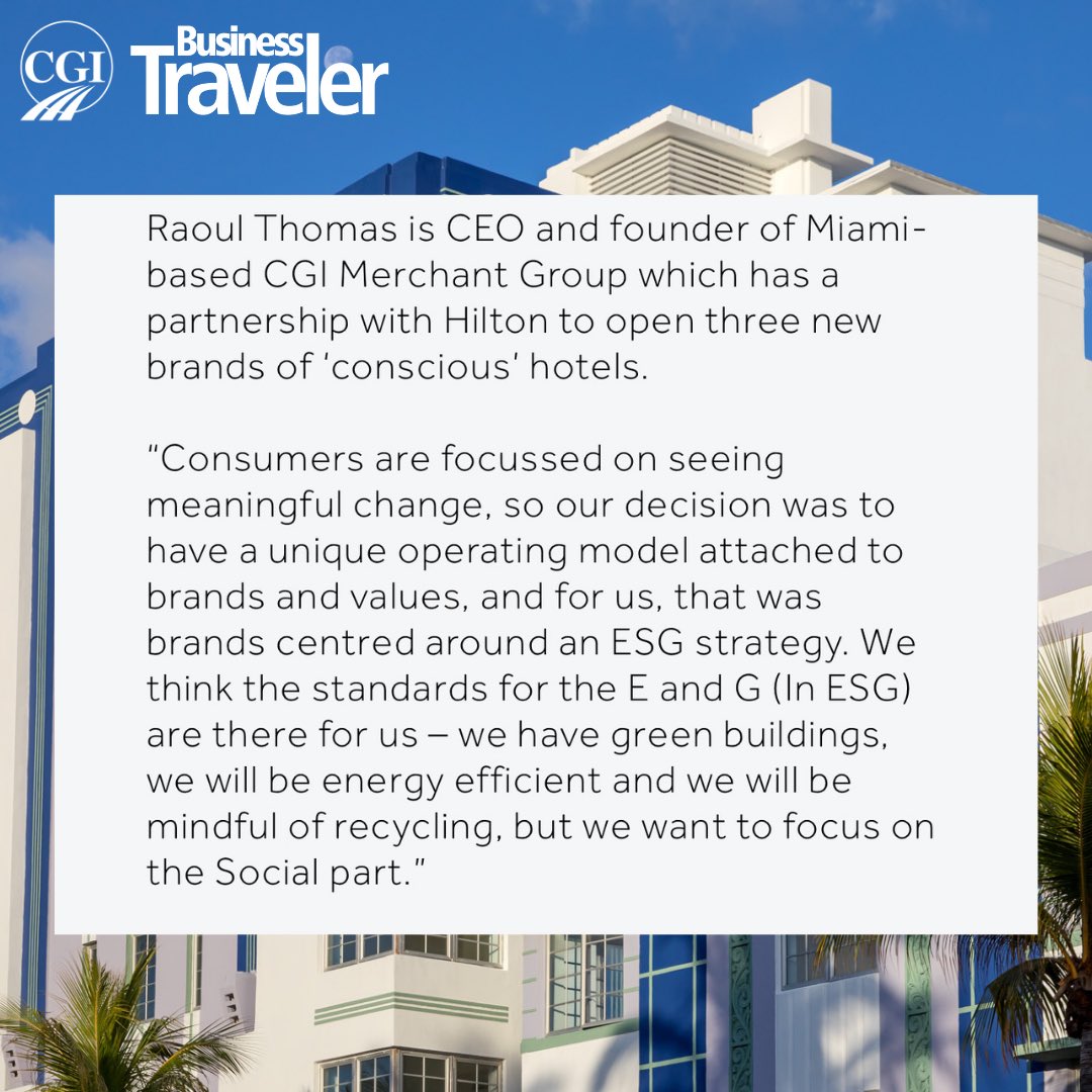 Featured in @businesstravelleruk, CGI's new hotel brand that focuses on ESG elements for the "conscious traveller". Read the article in our bio to see the quotes from our CEO &amp; Founder, Raoul Thomas.
