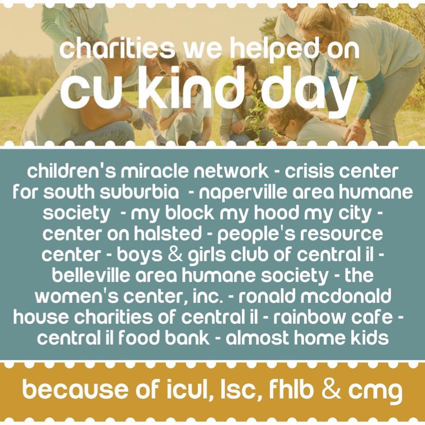 ILCULeague's tweet photo. Thank you @CUNAMutualGroup and @FHLBC for supporting our #cukind efforts! We are #grateful for your generosity! #cukindday #cuspiritweek #cudifference #kindness https://t.co/1whgeG45Sb