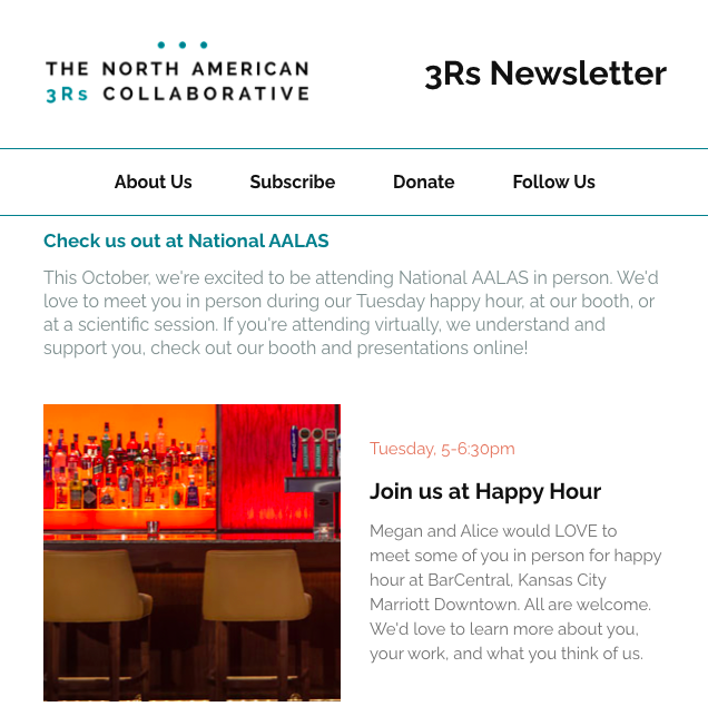 Watch for our very special #AALAS newsletter today to find out more about the event and where to find us! #3Rs preview.mailerlite.com/a5w4w0
