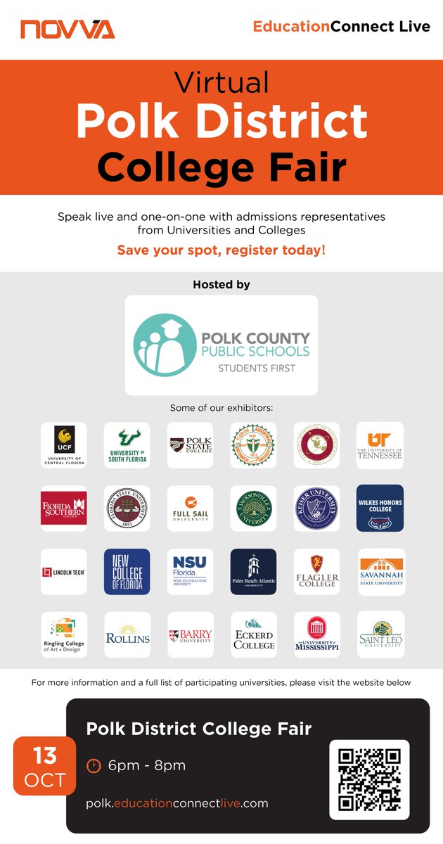 PolkSchoolsNews's tweet photo. Reminder about tomorrow's College Fair. We hope to see you there ... virtually.
Registration: https://t.co/0iQBHh7knF
More info: https://t.co/TaN4S58zIo https://t.co/XOlTmloDBT
