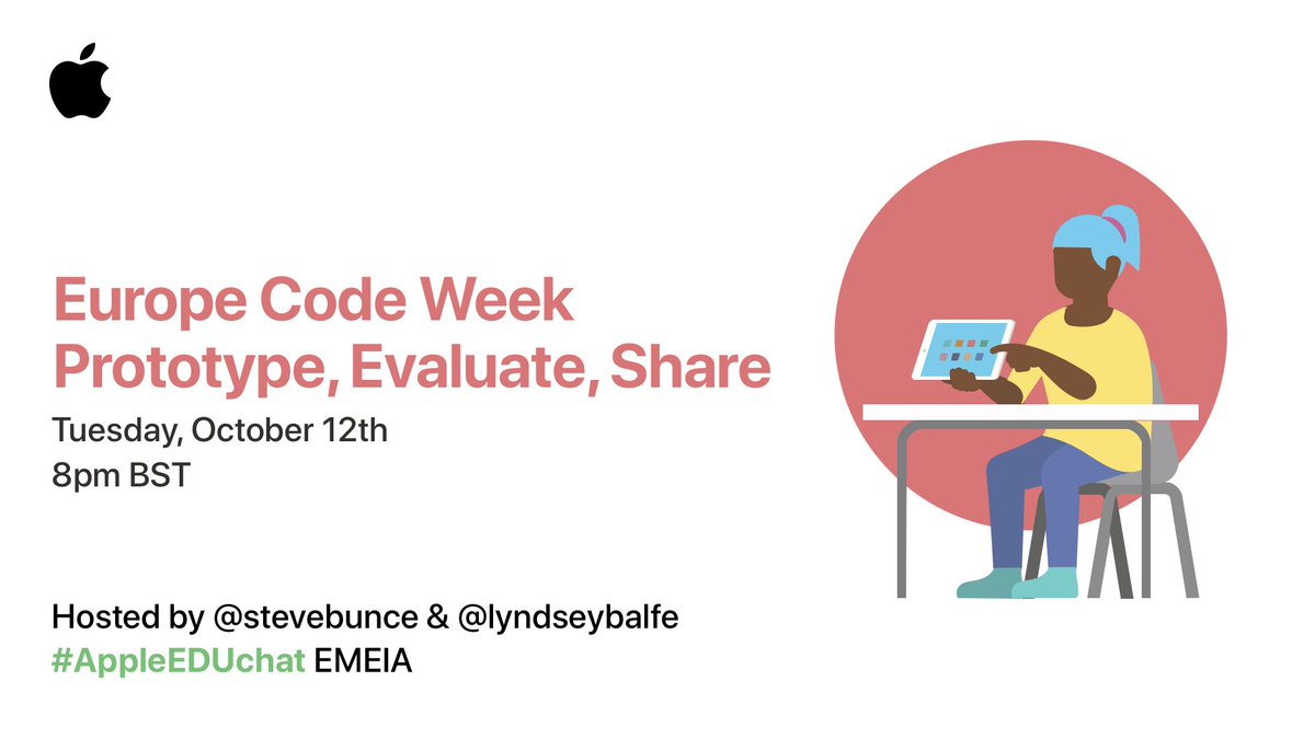 Join today's special Europe Code Week #AppleEDUchat to learn more about prototyping and app design in the classroom. Hosts @LyndseyBalfe and @stevebunce will be waiting for you at 8:00pm BST 👏🏽. #CodeWeek