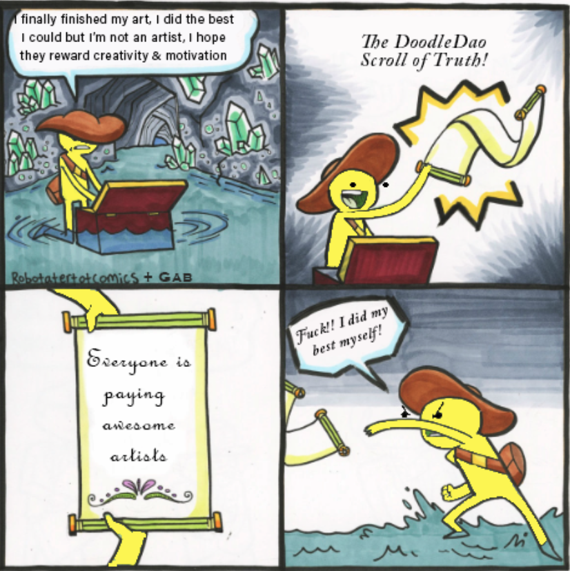 G_d_crypto's tweet photo. This will be my last UPDATE,
maybe I did not had what it take,
I try my hardest,
but without success,

Thinking of the friends made along the way,
But then I remember, they got away
Entering the DoodleDao without me,
Just invite Me!

@doodles
@byburnttoast
@evankeast
@Poopie_cat https://t.co/yUZZ0WSI2x