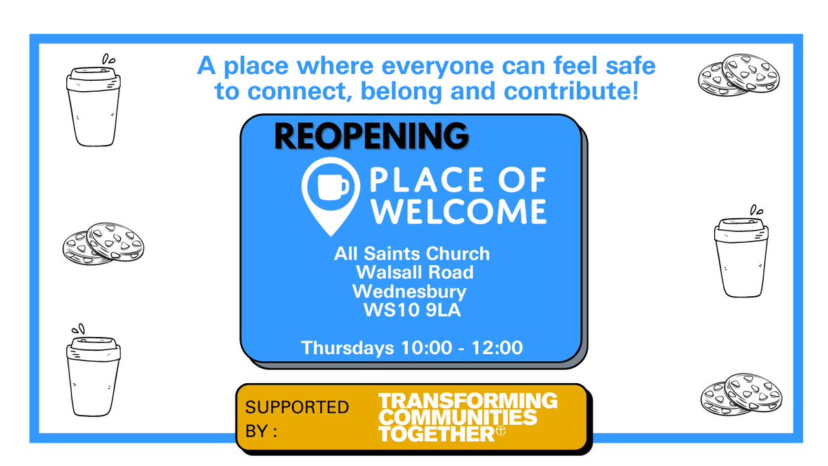 All Saints Church in Darlaston is re-opening as @PlacesOfWelcome this Thursday 10-12. An opportunity to re-connect with the local community if you live in the Darlaston area. There are many other venues across Walsall open during the week. Details here: walsallforall.co.uk/places-of-welc…