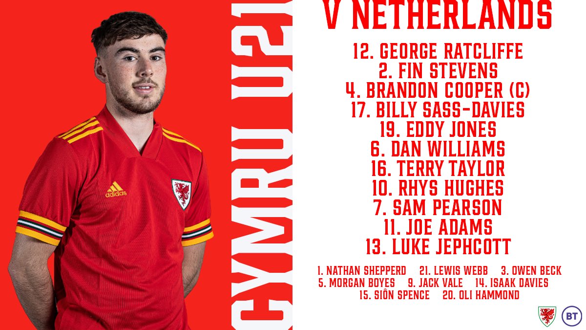CYMRU U21 XI 🇳🇱🏴󠁧󠁢󠁷󠁬󠁳󠁿

4️⃣ changes to the side that faced Moldova.

KO 7pm, watch live with <a href="/sgorio/">Sgorio</a> 👇

youtu.be/FTpaoOiF0X0

#TogetherStronger