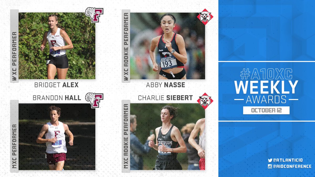 Double up! #A10XC weekly awards are in! 🏃‍♂️🏃‍♀️
🏅 <a href="/FordhamTFXC/">Fordham TF/XC</a> 
 POTW: Bridget Alex
 POTW: Brandon Hall  
👟<a href="/Davidson_XCTF/">Davidson XC/Track</a> 
 ROTW: Abby Nasse 
 ROTW: Charlie Siebert

📰:  bit.ly/3BFFyes