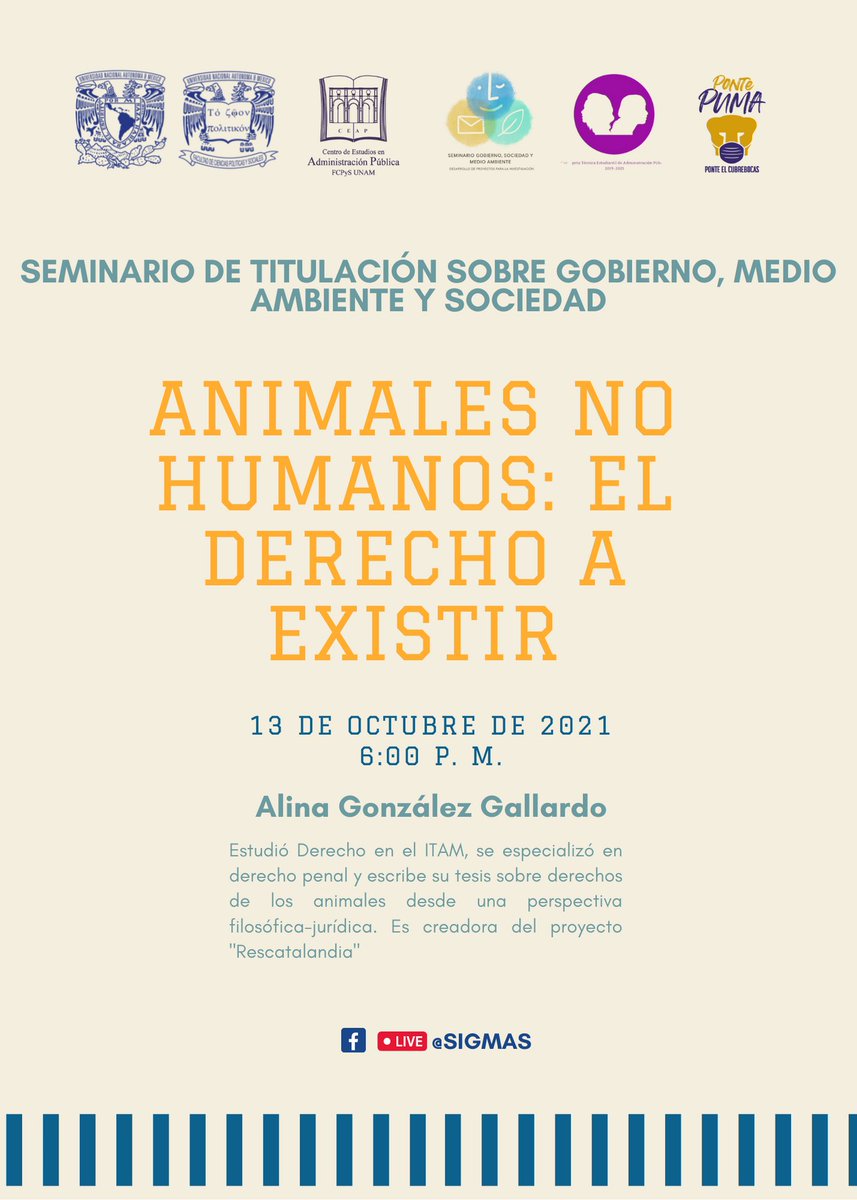 SIGMAS_'s tweet image. 📌 Sesión Abierta #SIGMAS 
👉"Animales no Humanos: El derecho a existir" a cargo de Alina González 
📆 13 de octubre - 18hrs  
¡No olvides registrarte! 
forms.gle/ABAFgThD7SeYsV…