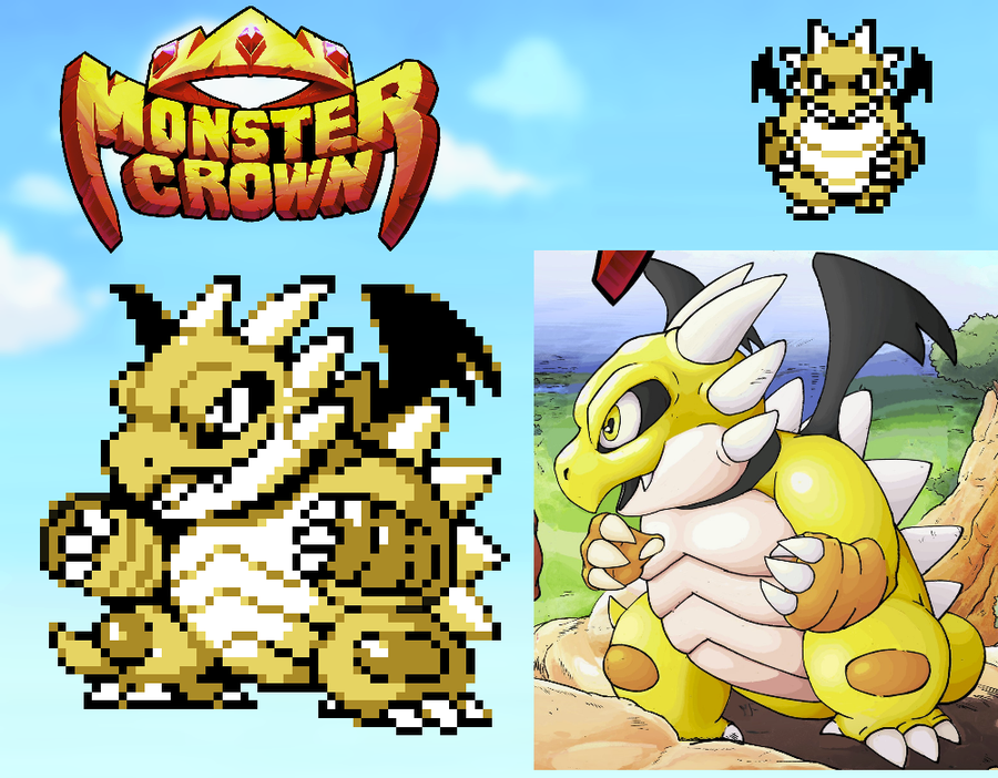 Mossworm1's tweet photo. Hey, does anyone know what they named this yellow dragon? It's totally unreal to me that my little ol' sprite is going to be in this game... I'm extremely humbled and I wish Monster Crown all the best. https://t.co/dayHvRes7R