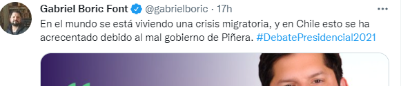 Juanpab_Fuentes's tweet photo. @gabrielboric ▶️ solo para que te enteres, la crisis migratoria se
debe al fracaso constante y reiterado a través del
tiempo del comunismo/socialismo que apoya tu candidatura, #PiñeraSebastian es el presidente de #Chile , no de venezuela.
#PrimeralineaAsesina #ORCOSASESINOS https://t.co/XRlmpwdcSk