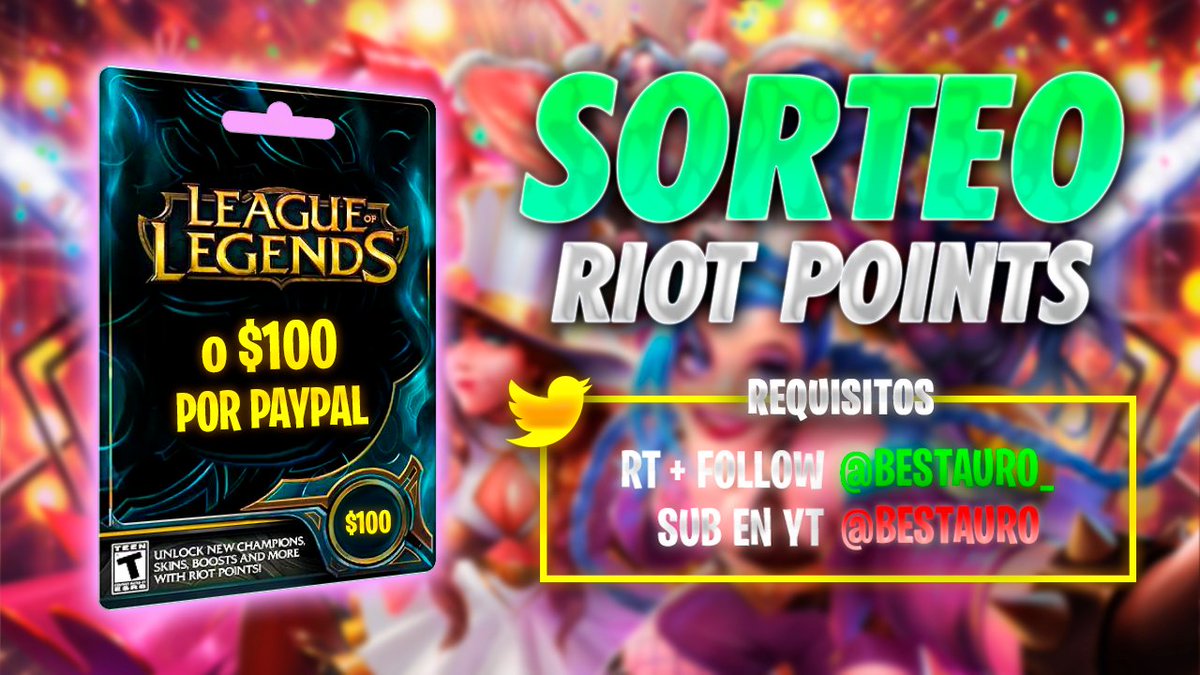 Bestauro_'s tweet image. 🔥 #SORTEO WORLDS 2021: 100$ en RIOT POINTS o PAYPAL 🔥
✅ Requisitos:
🔄 RT a este tweet
➡️ Follow @Bestauro_
🔴 Ser sub en YT goo.gl/EJPyHX
🗓️ Finaliza el 31/10/2021
🌎 Sorteo Internacional