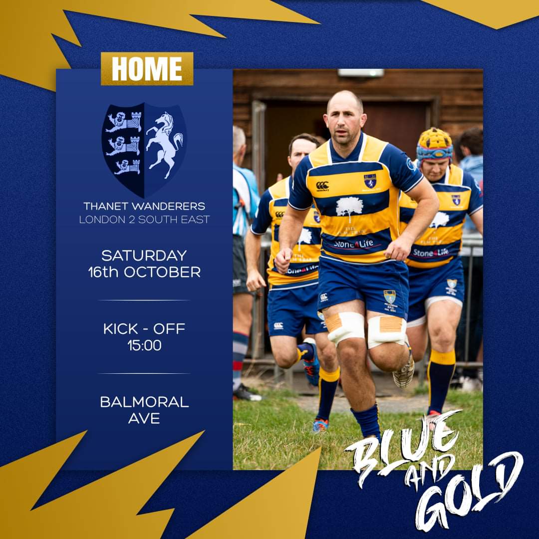This week we take on <a href="/thanetwanderers/">Thanet Wanderers</a> at Balmoral Ave for the 4th Game of the London 2 SE season.

📆 - 16th October
⏰ - 3PM
📌 - Balmoral Ave

Our 4s and vets also travel to Dartfordians and Foots Cray, so plenty of rugby to see this Saturday if you can't make it to Balmoral!