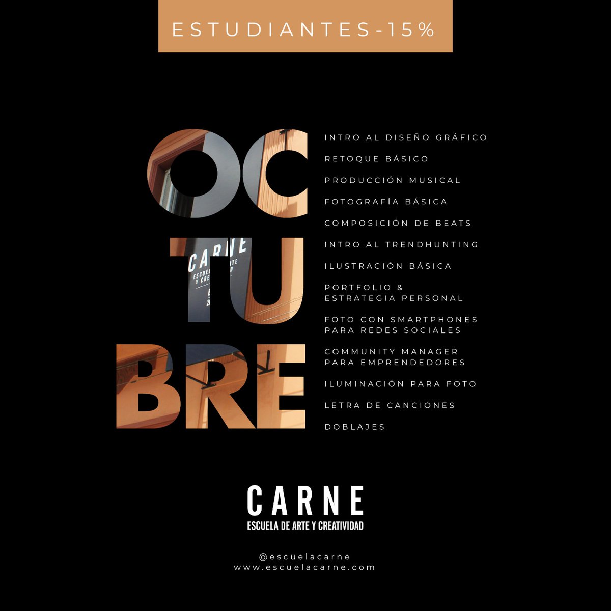 🎃INTENSIVOS DE OCTUBRE👻

DESCUENTOS✨
25% en 4 intensivos
20% en 3 intensivos
15% en 2 intensivos

Info e inscripciones en escuelacarne.com/sede/montevide…
Te esperamos! ✨