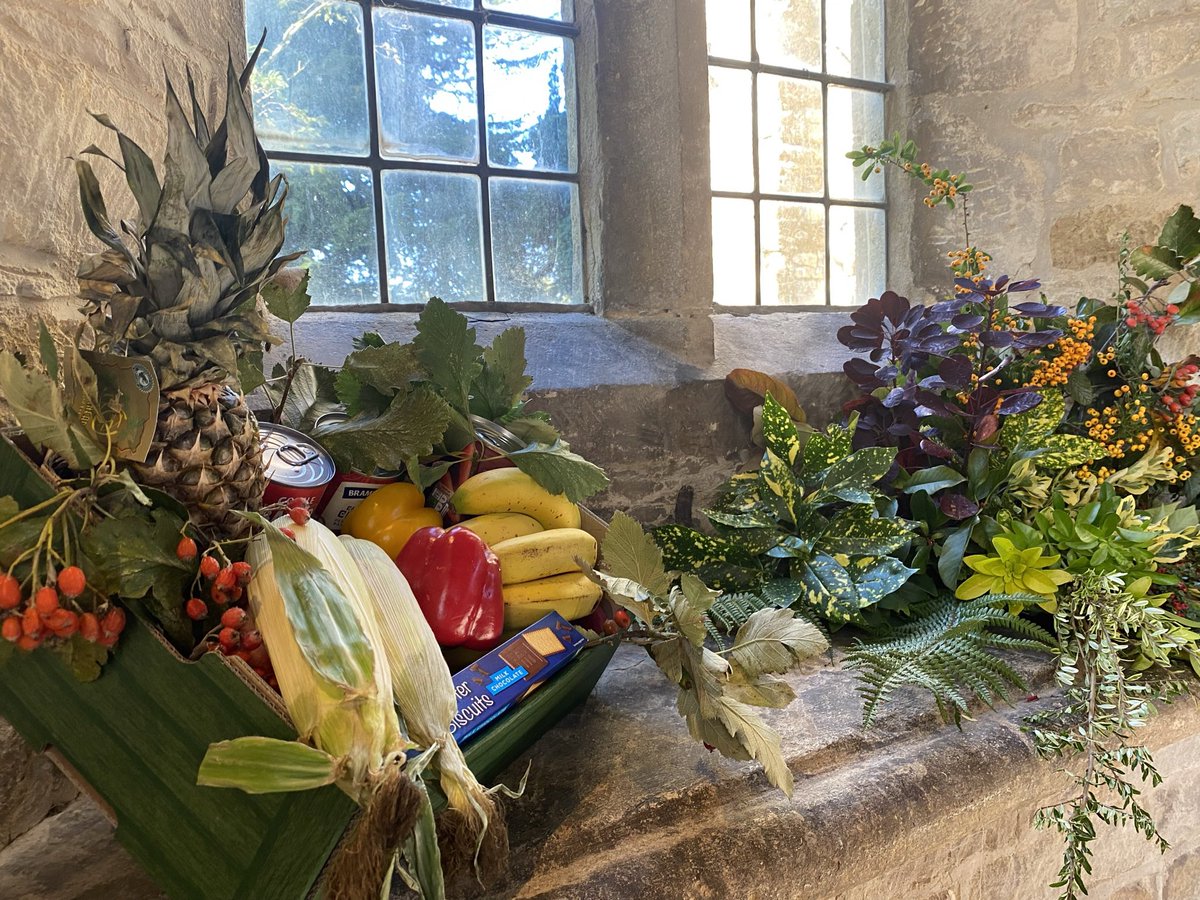 Harvest Festival in Harringworth. Church displays and generous donations to <a href="/Corbyfoodbank/">Corby foodbank</a>