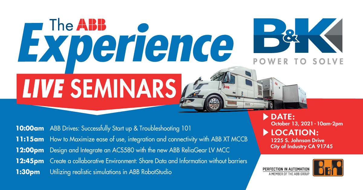 ABB’s Electrification, Process Automation, Motion, Robotics &amp; Discrete Automation focused teams together in Southern California.
Join us live tomorrow to explore and experience the latest ABB products, technologies and services! 
Register here: 
eventbrite.com/.../the-abb-ex…...