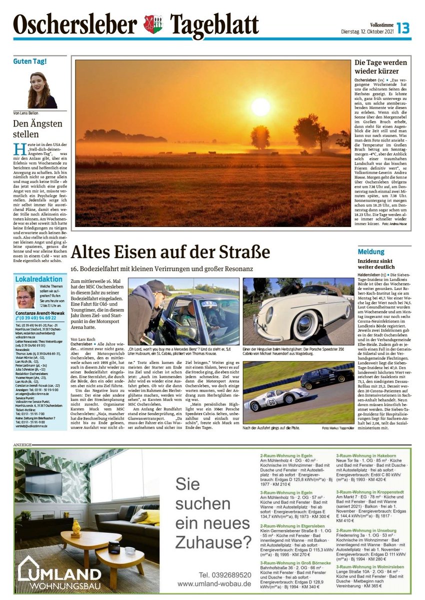 LennartBirth's tweet photo. Lokaljournalismus im Jahr 2021 ist, wenn die eine verbliebene Seite der Tageszeitung mit Nachrichten aus der Heimatstadt zu 2/3 aus Werbung und Fotos besteht. Da geht viel Potential verloren, liebe @Volksstimme. https://t.co/RKhpM8GVnC