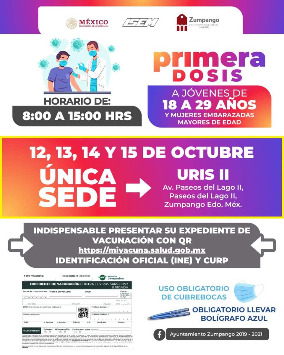 PolarRiv's tweet photo. Comenzaron las vacunaciónes. No olvides asistir el día que te toca con las medidas necesarias para evitar la propagación del COVID-19. 
#EstrategiaDeVacunación
@Edomex https://t.co/OAzKzvYDZO