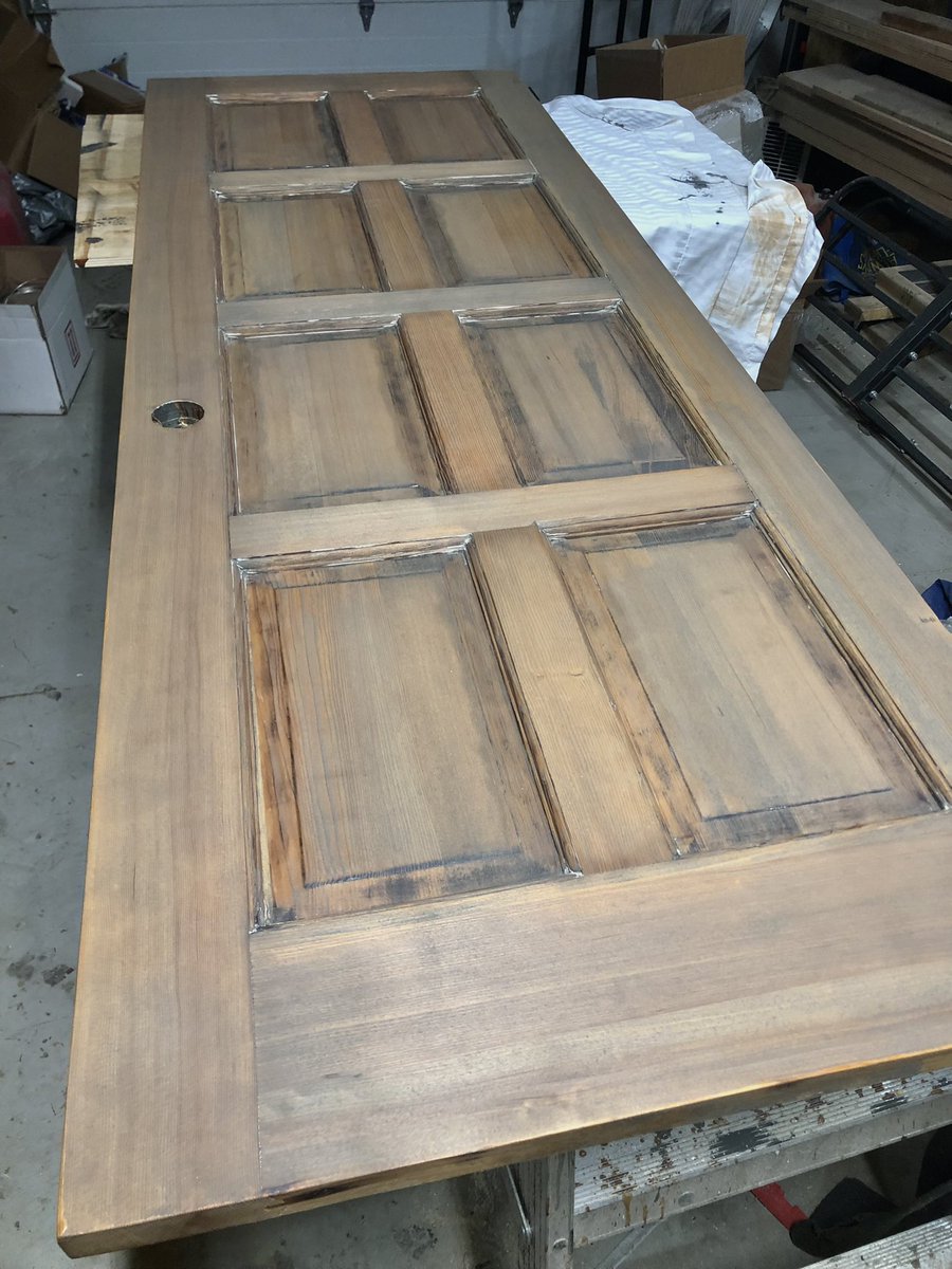 HuntHandi's tweet image. Cedar door slab - stripped off 3 coats of paint, then applied #Rubiomonocoat #AshGrey oil to give it an original look