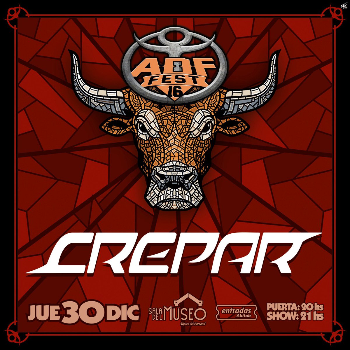 reytoroUY's tweet photo. 💣💣💣 @crepar con su flamante nuevo disco #cruzdelsur se suma al @adf_fest para esta Edición 16 💣💣💣
.
Apoyan:
@craneocandentetattoo .
@cpmuy .
@chpkbrs_crew .
@eltenedordelrey .
@shelterpatiocervecero .
.
#adffest #reytoro #crepar #metaluy #festivaluruguay #aguantelacaterva https://t.co/gQJBDVOgGm