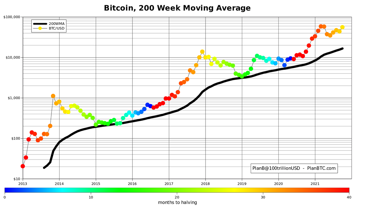 100trillionUSD's tweet image. If you look through #bitcoin volatility, you see 200 week moving average always going up, and BTC never closing a month below 200WMA. The trend is your friend.