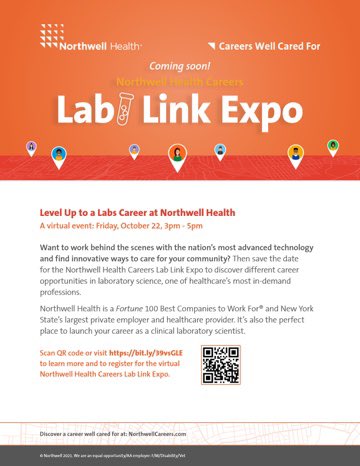 YccNash's tweet photo. Join Northwell Health, New York's largest private employer and healthcare provider, for Lab Link Expo, a virtual event held on Friday, October 22nd, from 2-4 PM CT. Register: https://t.co/gPfIykDY4O

Hope to see you there! #ycc #nashycc https://t.co/HTrCjR1zQb