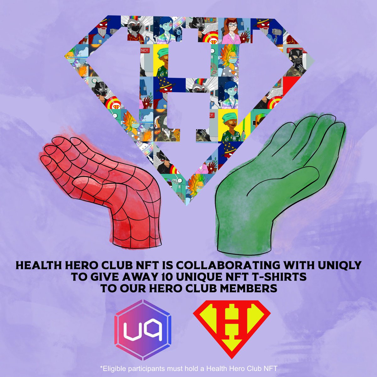 HealthHeroClub's tweet image. COLLAB 🚨 Health Hero Club is collaborating with @Uniqly_io to give away 10 unique physical NFT T-Shirts! They’re changing the game when it comes to turning your NFTs into physical gear you can wear! Check out their website and turn your NFTs into gear uniqly.io