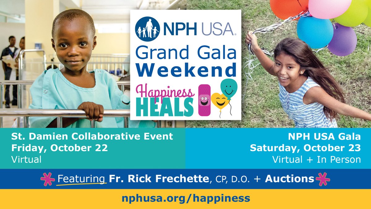 Just over a wk until our Happiness Heals Grand Gala Weekend! Have you registered yet? nphusa.org/happiness You'll get to hear from special guests, bid on items in our live auction &amp; gather in-person or virtually with our extended NPH USA family!!!