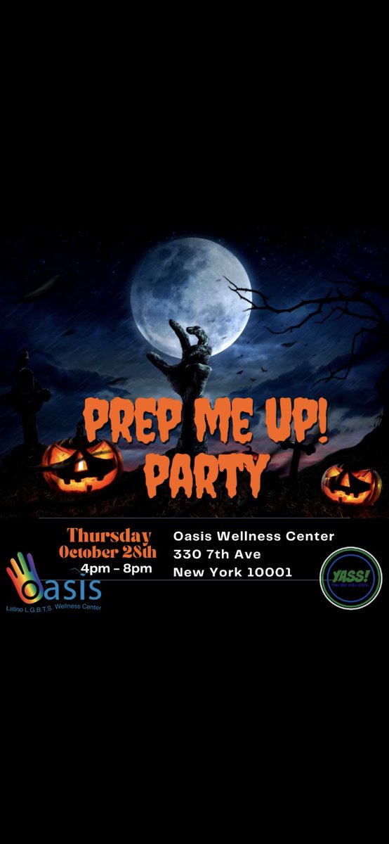 yass_program's tweet photo. Come out for a good time during PrEP Awareness week Thursday 10/28. Get tested, learn more about HIV prevention medication. Costume contest, gift cards give away #knowyourstatus #prepawareness #pep #safersex #lgbtqai #teensofnyc https://t.co/vYVKaOGjSH