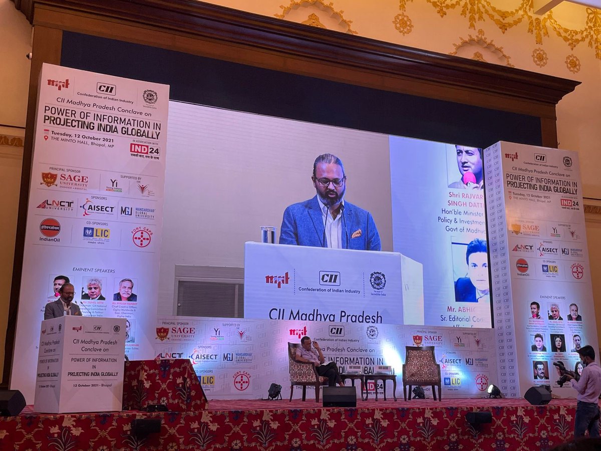 Moderating the <a href="/FollowCII/">Confederation of Indian Industry</a> #MadhyaPradesh conclave on Projecting India Globally with eminent speakers Hon’ble Minister Rajyavardhan Singh <a href="/dattigaon/">Rajvardhan Singh Dattigaon</a>  <a href="/Suhelseth/">SUHEL SETH</a> Piyush Pandey, <a href="/Abhigyan_AP/">Abhigyan Prakash</a> <a href="/SwatiKJain/">Swati Khandelwal Jain</a> <a href="/AnantRangaswami/">Don’t let hate win</a> Jaydeep Karnik, <a href="/mohitoz/">Mohit Hira</a> &amp; <a href="/ShomaChaudhury/">Shoma Chaudhury</a>