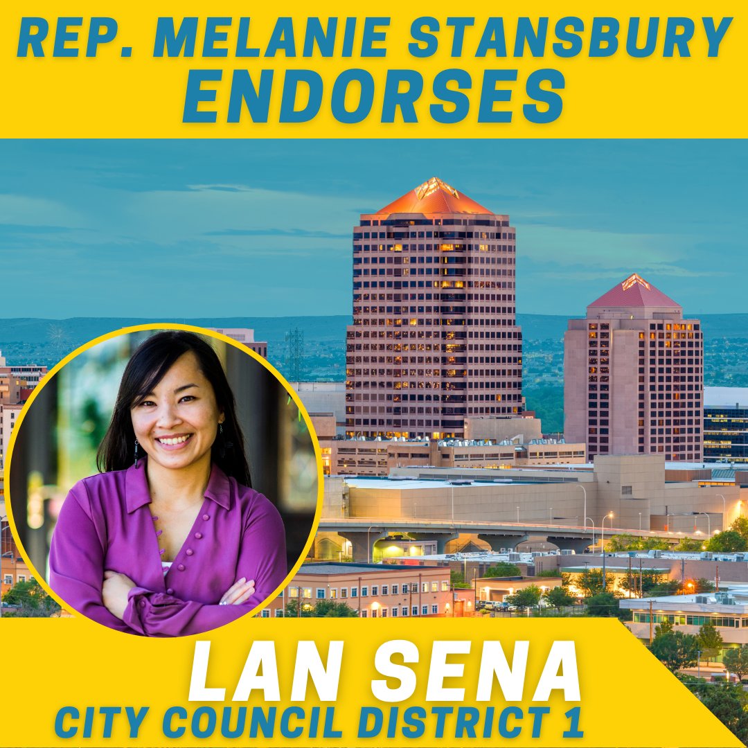 MelanieforNM's tweet photo. Today I'm thrilled to announce my endorsement of Lan Sena for #ABQ City Council. Lan understands the needs of our communities and is an amazing leader. Let’s get Lan re-elected! @Sena4ABQ https://t.co/7vFTzjQ790