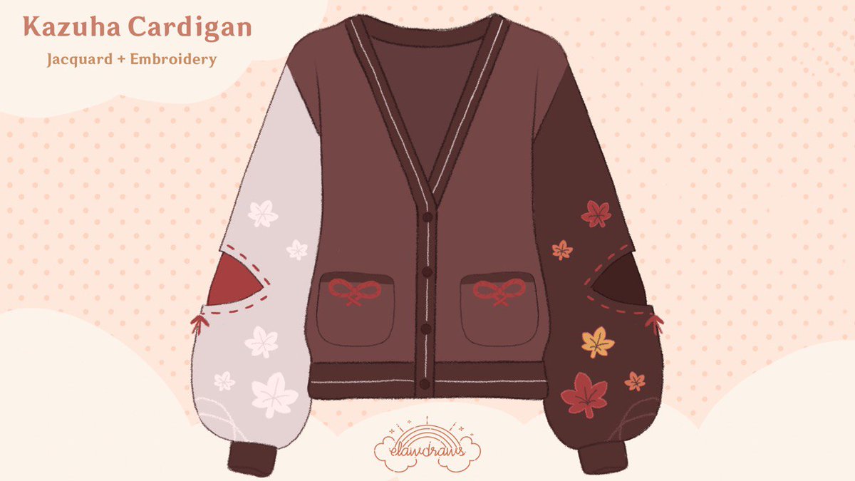 HeyCloudyDay_'s tweet image. [RT pls! 🥺] NEW INTEREST CHECK!

🍂🤎 KAZUHA CARDIGAN 🤎🍂

🤎 Jacquard and embroidery
🤎 Real pockets and bows

THANK YOU VERY MUCH FOR YOUR SUPPORT ✨
#GenshinImpact #Kazuha