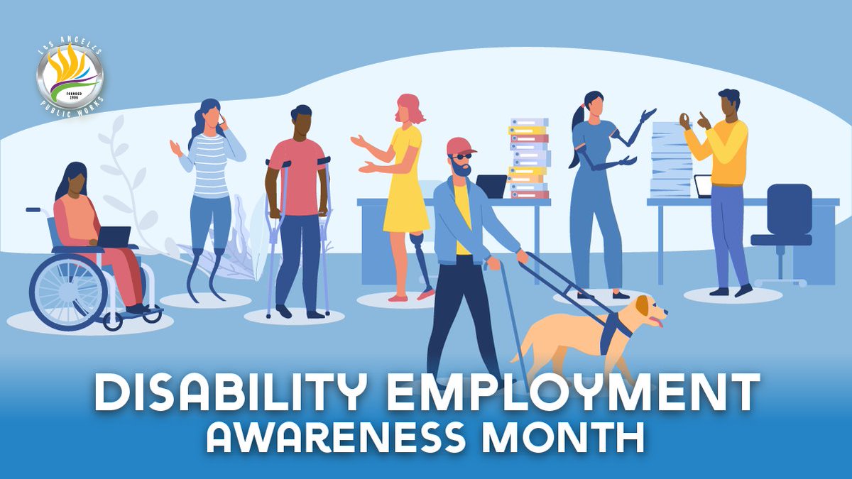 LACityDPW's tweet photo. It's #NationalDisabilityEmploymentAwarenessMonth. In October, we honor workers with disabilities &amp; are reminded of the importance of #inclusive hiring practices. #AllInForLA @lacivilrights https://t.co/pvdcDl23F5
