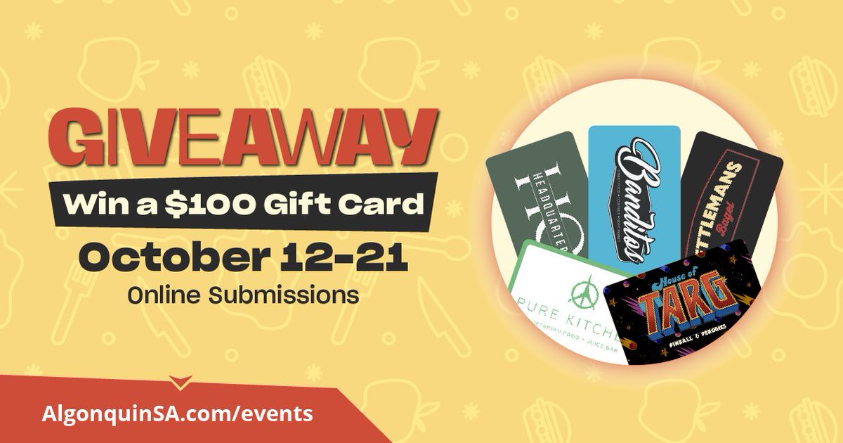 GIVEAWAY 🏠❤️ Let's show our local businesses some love! Enter for a chance to WIN a $100 gift card to:

<a href="/purekitchenott/">Pure Kitchen</a> 
<a href="/bagelottawa/">Kettlemans Bagel</a> 
Banditos 
HeadQuarters, ByWard Market or 
<a href="/HouseofTarg/">House of TARG</a> 

➡️ Details/Enter: AlgonquinSA.com/Event/Giveaway

#Giveaway #SupportLocal #Ottawa